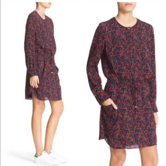 A.L.C. Dress Womens Size 2 Sullivan 100% Silk Floral Tie Waist Long Sleeve - Picture 13 of 13